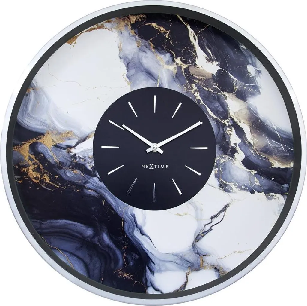 Grande Horloge Murale Design en Verre Marble Duo Argentée 48 cm