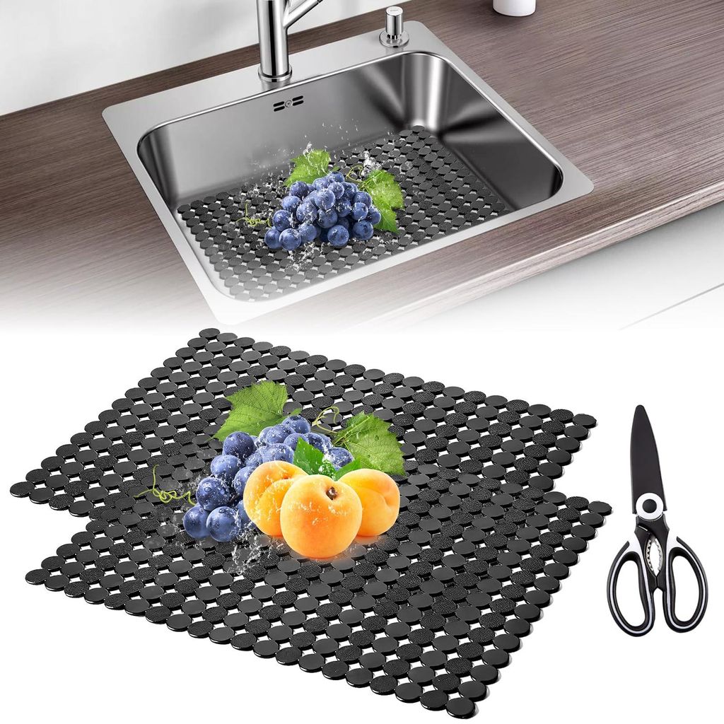 2-teilige Spülbeckenmatte für Edelstahl-/Keramikspülen, umweltfreundliche PVC-Schutzmatte, dekorative Spülbeckenmatte für den Spülbeckenboden...