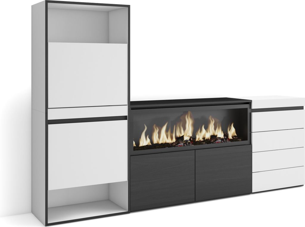 Schuhregal, Schuhschrank, 224x35x145 cm, Für Schlafzimmer, Zimmer, Elektrokamin XXL, Kommode mit Schubladen, Weiß