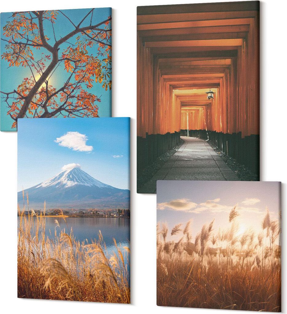 Leinwandbild Set 4-teilig – Modernes Wandbild – Polycanvas Kunstdruck – Abstrakte Bilder – Hochwertige Wandkunst – 2x 40x40 cm + 2x 40x60...