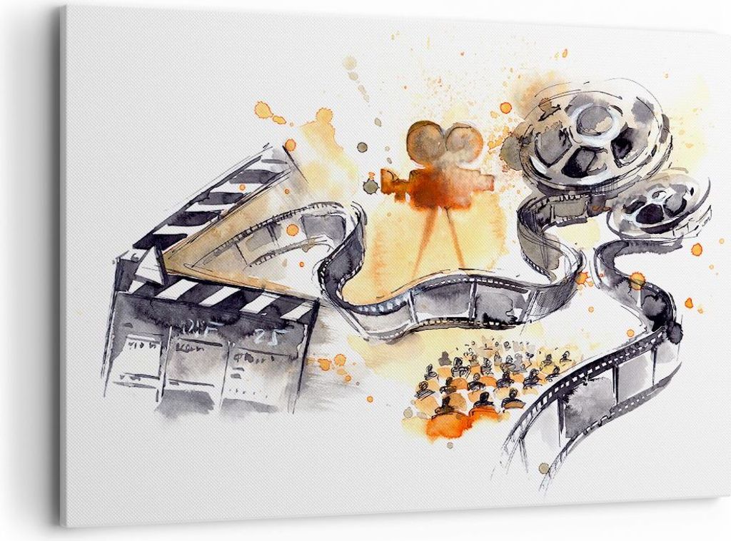 Bild auf Leinwand - Leinwandbild - Film Projektor Illustration - 100x70cm - Wand Bild - Wanddeko - Leinwanddruck - Bilder - Kunstdruck - Wanddekora...