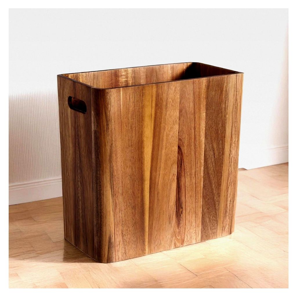 10L Holz-Abfallkörbe aus massivem Akazienholz mit Griffen, rechteckiger Mülleimer, Abfallbehälter für Schlafzimmer, Badezimmer, Küche, Wohnzim...