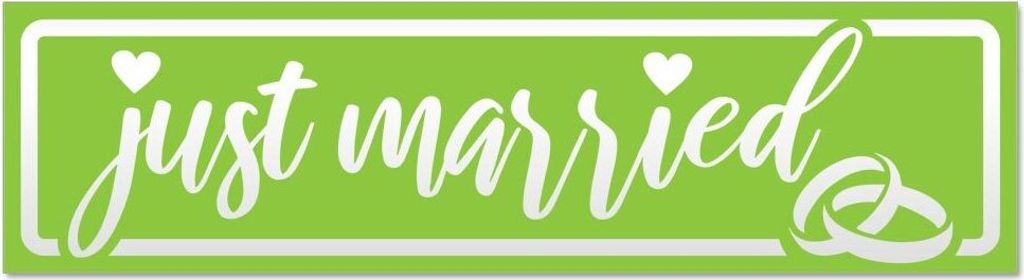 Kiwistar - Autoaufkleber - Lindgrün - 45 x 12 cm - Just Married Ringe Hochzeit invertiert - Hinweis Aufkleber Sticker für Auto, Kfz, Fahrrad, PKW...