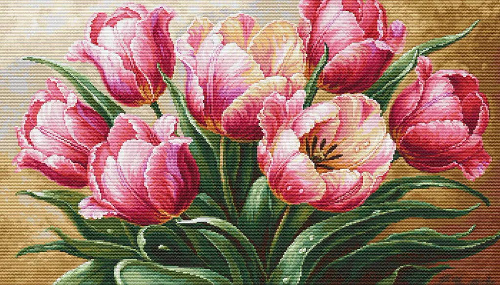 Luca-S kit per ricamo a punto croce "Graceful Tulips", schema per il conteggio, 56x32cm