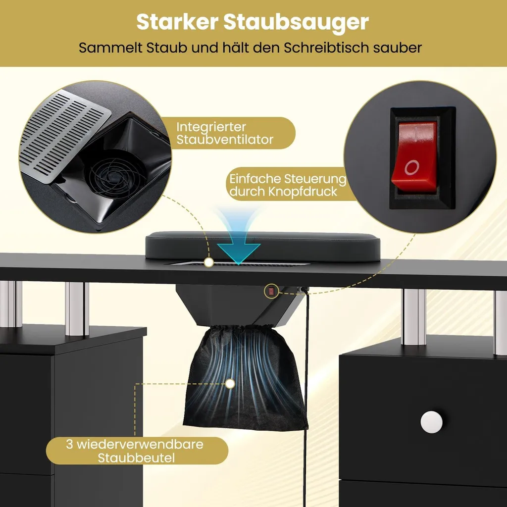 Bureau de manucure professionnel avec collecteur de poussière et confort