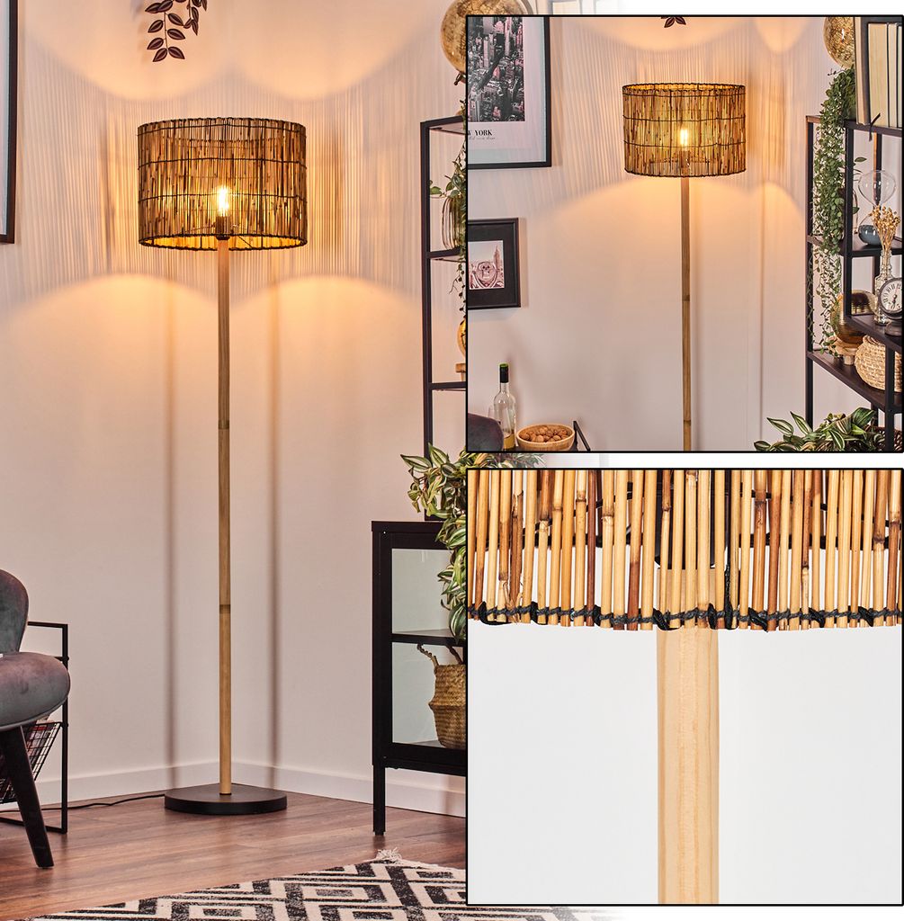 Obenetto Stehlampe aus Holz/Metall und Schirm aus Bambus