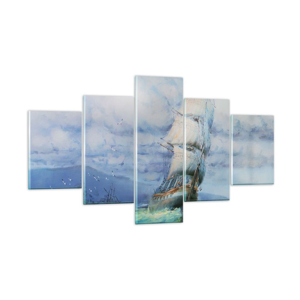 Bilder auf glas - Meer Segelschiff - 125x70cm - Glasbilder - Wandbilder - Kunstdruck - zum Aufhängen bereit - Wanddekoration aus Glas - Glas Bilde...