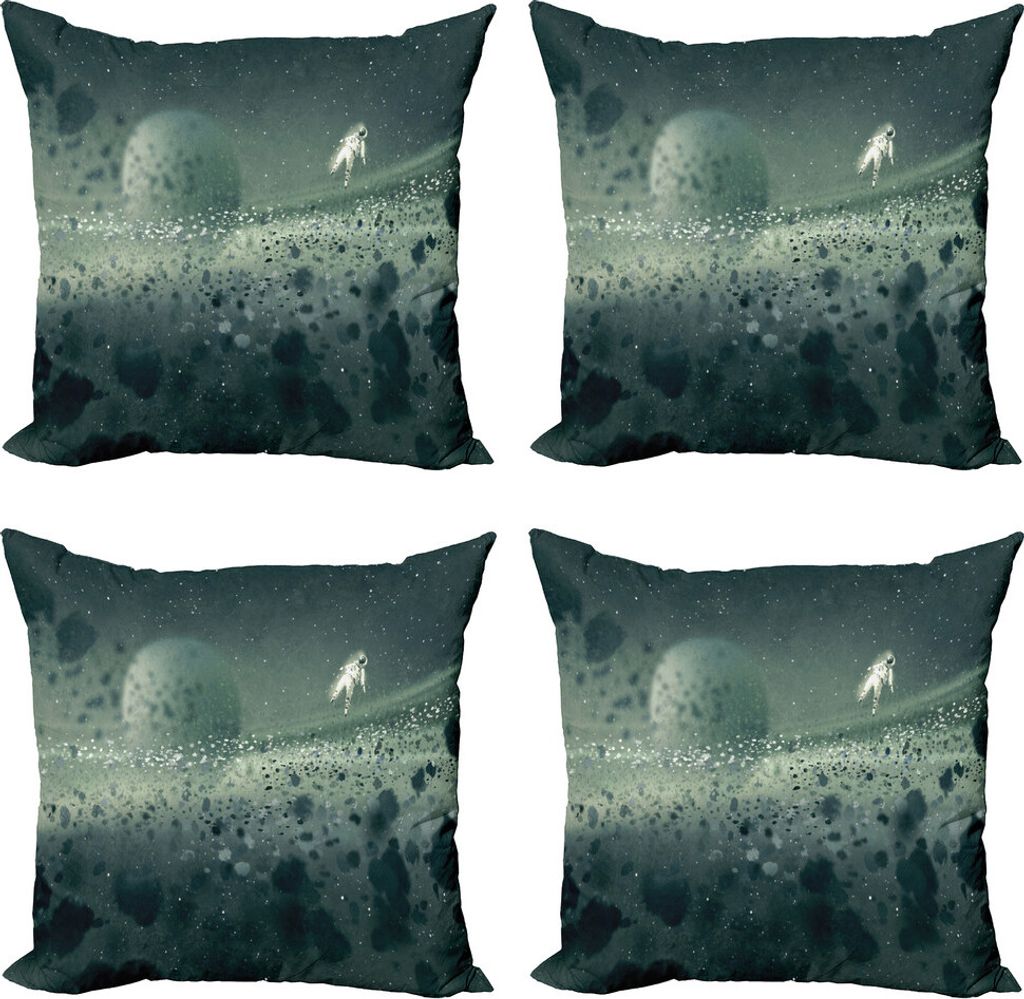 ABAKUHAUS Fantasie Kissenbezug Set (4 Stück), Mond Astronaut, Moderner Doppelseitiger Digitaldruck, 60 cm x 60 cm, Grau weiß