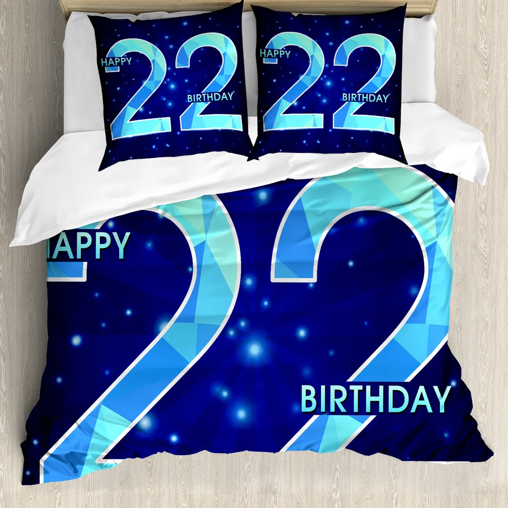 ABAKUHAUS 22° compleanno Copripiumino, Stella poligonale felice, Antiacaro Adatto a chi soffre di allergie con federe, 200 cm x 200 cm - 80 x 80 cm, Scuro e Azzurro