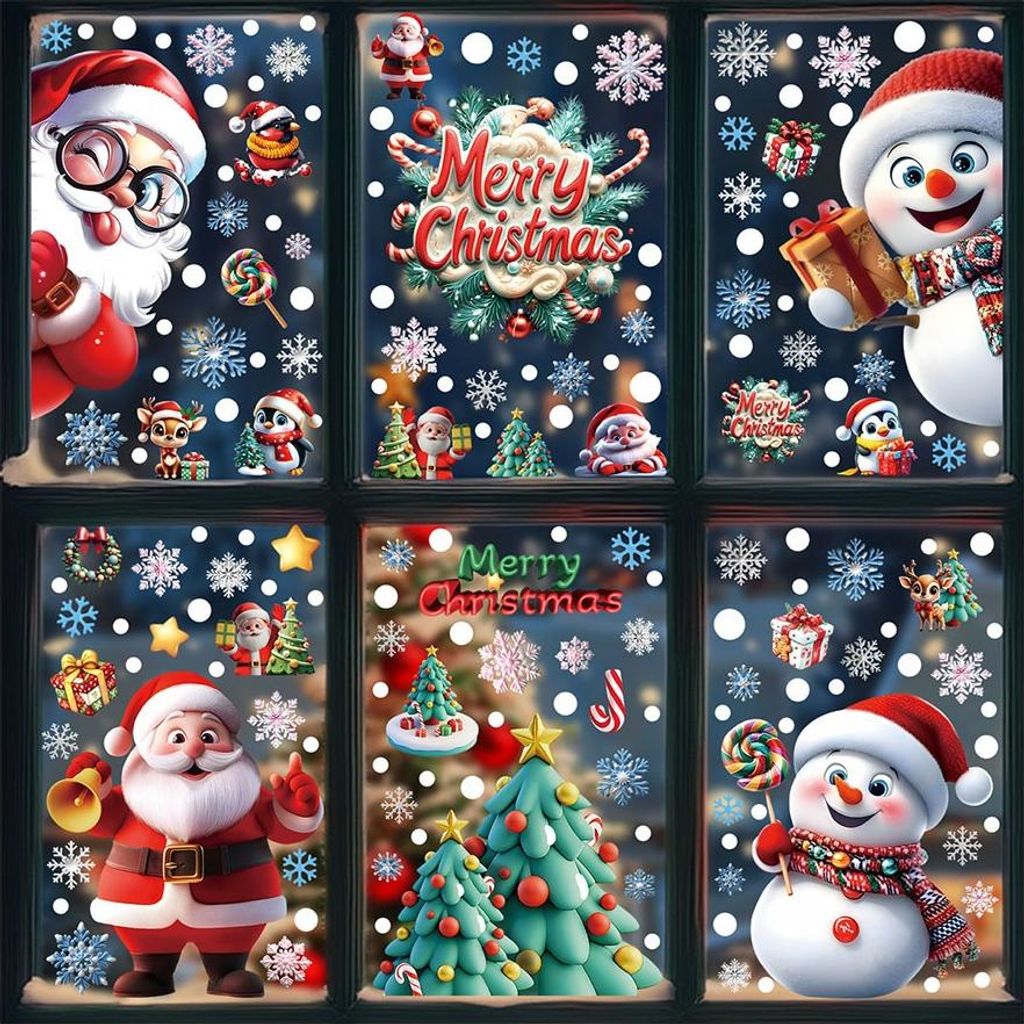 INF Festliche Weihnachts Fensterbilder - 6 Blätter Statische PVC Aufkleber