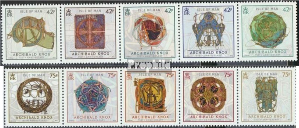 Briefmarken GB - Isle of Man 2014 Mi 1925-1934 2 Fünferstreifen (kompl.Ausg.) postfrisch Archibald Knox