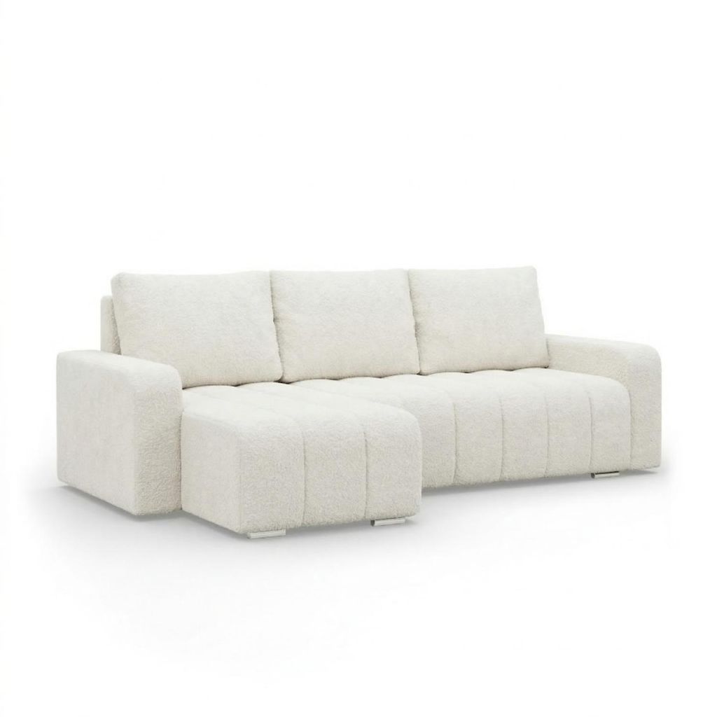 ABRIELLE - Ecksofa mit Schlaffunktion, Bettkastem, Komfort und Still, cremefarben