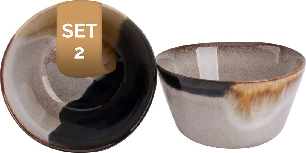 2 x Palmer Aquarel Schale, Steingut farbig, Ø 15 cm, 0,8 Liter für ein 2 Pers Gedeck, mediterran, spülmaschinenfest, Form und Oberfläche kunstg...