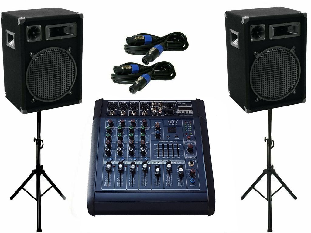 Das PA-SET 66 Powermixer Ibiza Musik Anlage 3 Wege 30 cm Boxen USB Stativ 1700 Watt