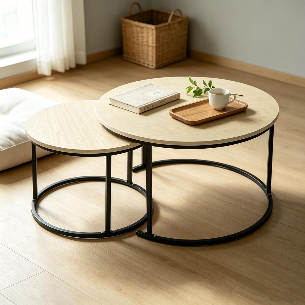 2er Set Couchtisch Runder Satztisch Produktbild 