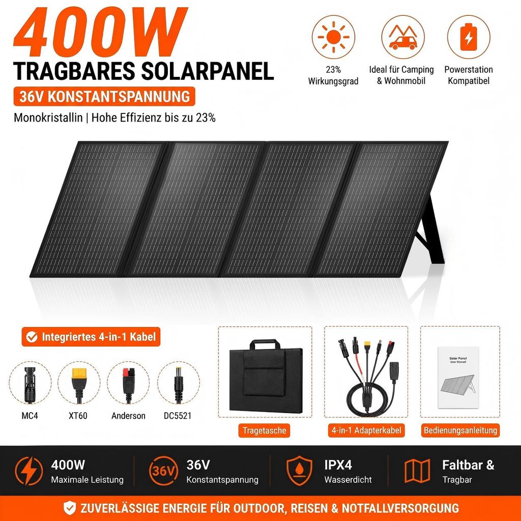 400W Solarpanel Faltbar 36V Monokristallin, Tragbares Produktbild 