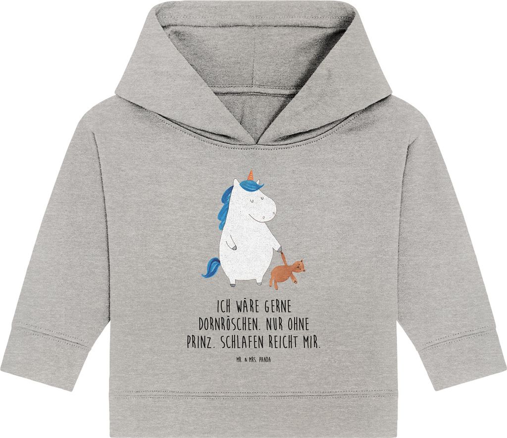 Mr. & Mrs. Panda Organic Baby Hoodie Einhorn Teddy 12. - 18. Monat - Heather Grey - Geschenk, Kapuzensweatshirt, Einhörner, Kapuzenshirt, Unicorn,...