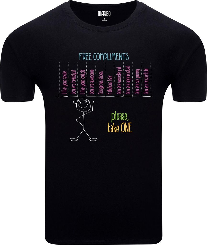 Diarbo Herren T-Shirt mit Lustiger Druck e Komplimente Schwarz Gr.XS