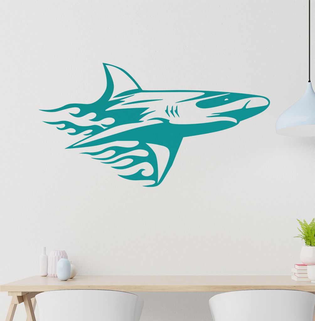 Flammen Hai Wandtattoo in 6 Größen - Wandaufkleber Wall Sticker - Dekoration, Küche, Wohnzimmer, Schlafzimmer, Badezimmer