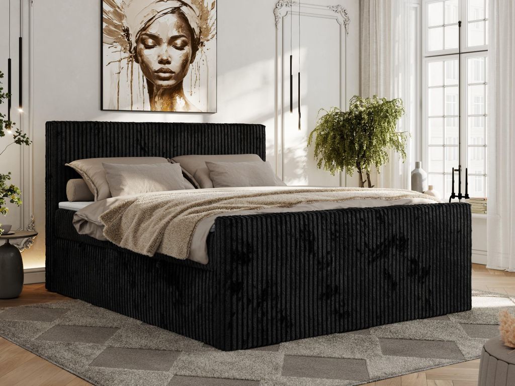 MKS MEBLE Boxspringbett Cord 180x200, Polsterbett Bett Cord, Boxspringbett mit Matratze H3, Bett 180x200 mit Bettkasten and Kopfteil, Doppelbett mi...
