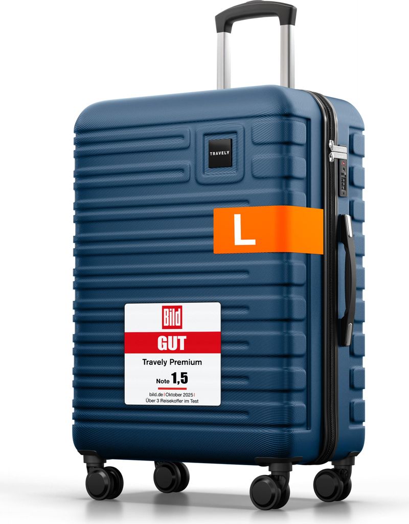 Travely Polycarbonat Koffer Groß 67cm L - 60L Innenvolumen - sehr robuster Hartschalen Koffer mit sanften Rollen & TSA Schloss, Reisekoffer, Koffe...