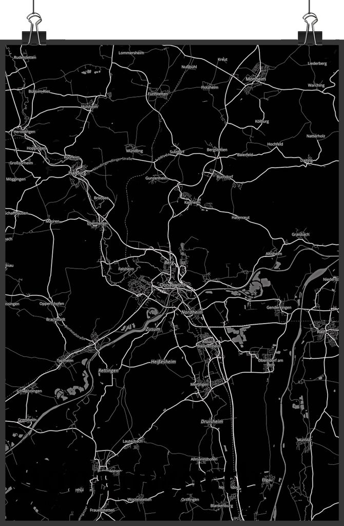 Mr. & Mrs. Panda Wandbild Donauwörth DIN A5 - Geschenk, Kunstdruck, wanddeko, Stadt Dorf Karte Landkarte Map Stadtplan, Plakat, Bild