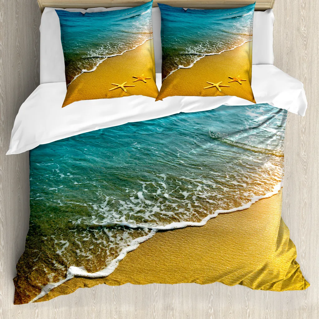 ABAKUHAUS Tappeto Da Parete E Copriletto Vista Mare – 230x140 Cm, Microfibra, Lavabile, Onde E Rocce, Beige Blu Bianco