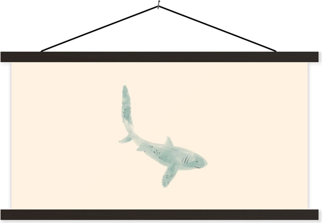 MuchoWow Textilposter Fisch - Meer - Aquarell 120x60 cm mit schwarzem Rahmen - Dekoration Schlafzimmer