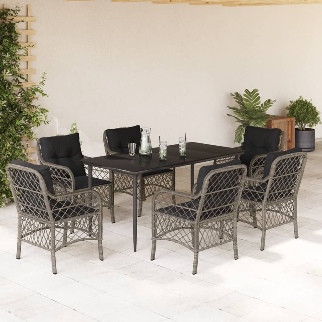 Maison Exclusive - 7-tlg. Garten-Essgruppe mit Kissen Grau Poly Rattan