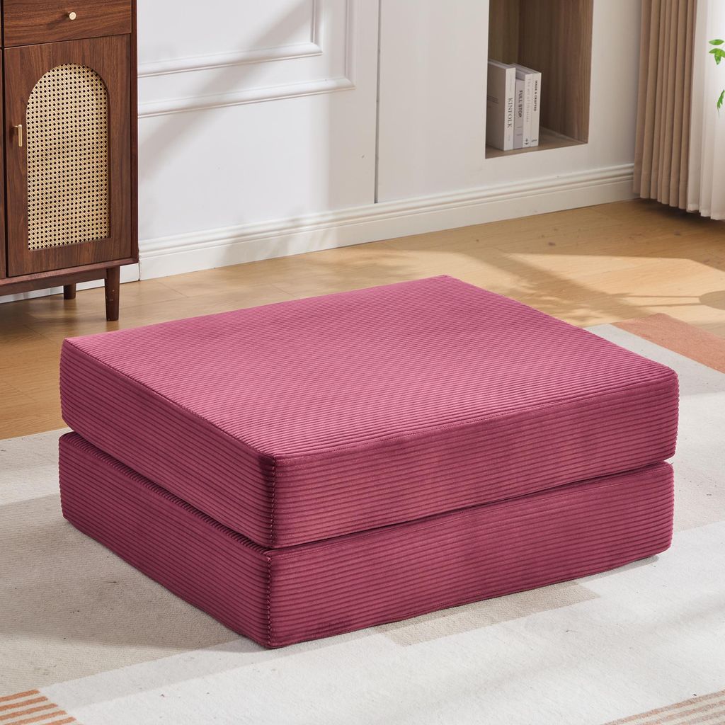 Cord Falthocker Matratze klappbar 2-in-1 Pouf Fußhocker kompakter Einzelsessel Bodenmatratze Gästebett faltbar Sitzhocker Schaumstoff Creme