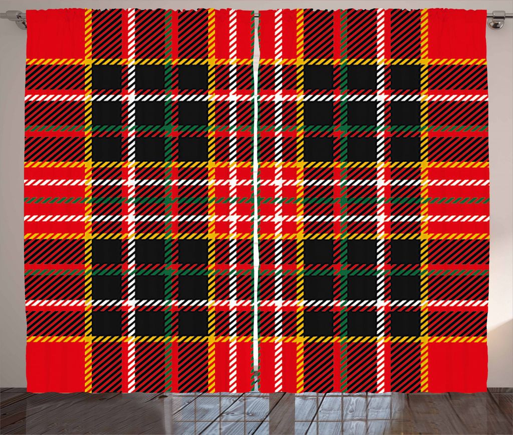 ABAKUHAUS Plaid Rustikaler Gardine, Tartan Stil, Schlafzimmer Kräuselband Vorhang mit Schlaufen und Haken, 280 x 245 cm, Mehrfarbig