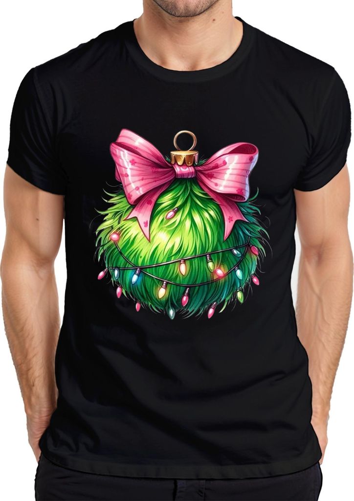 Flauschige Weihnachtskugel rosa Schleife Lichterkette Weihnachten Herren T-Shirt, Schwarz, 3XL
