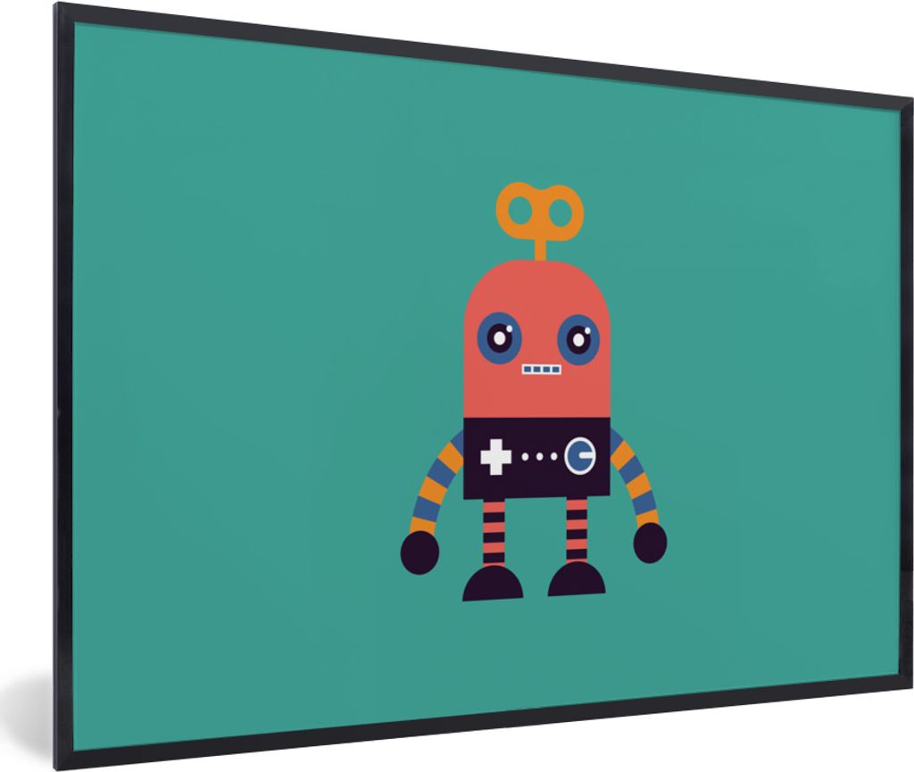 MuchoWow Gerahmtes Poster Roboter - Spielzeug - Gesicht - Rosa - Jungen - Kinder 30x20 cm - Poster mit Schwarzem Bilderrahmen Wandposter Rahmen F...