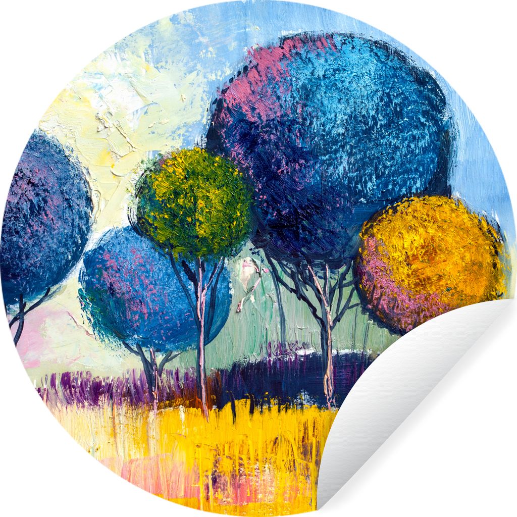 MuchoWow Runde Wandtattoo - Wandsticker Tapete Aufkleber Gemälde - Ölfarbe - Baum - Natur Ø 50 cm Selbstklebend und Repositionierbar - Wandauf...