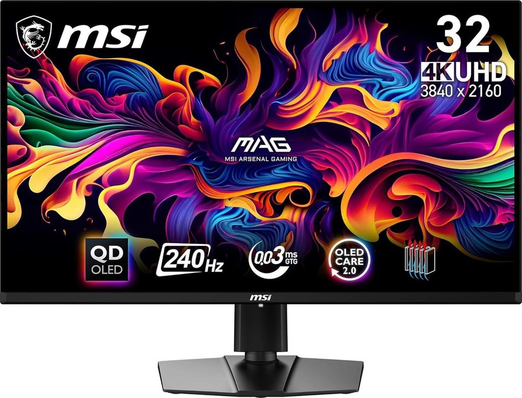 MSI MAG 321UPX QD-OLED 31.5 Zoll 4K UHD Gaming Monitor - 3840 x 2160 Quantum Dot OLED Panel, 240Hz / 0.03ms, 99% DCI-P3, ΔE≤2, DisplayHDR True B...