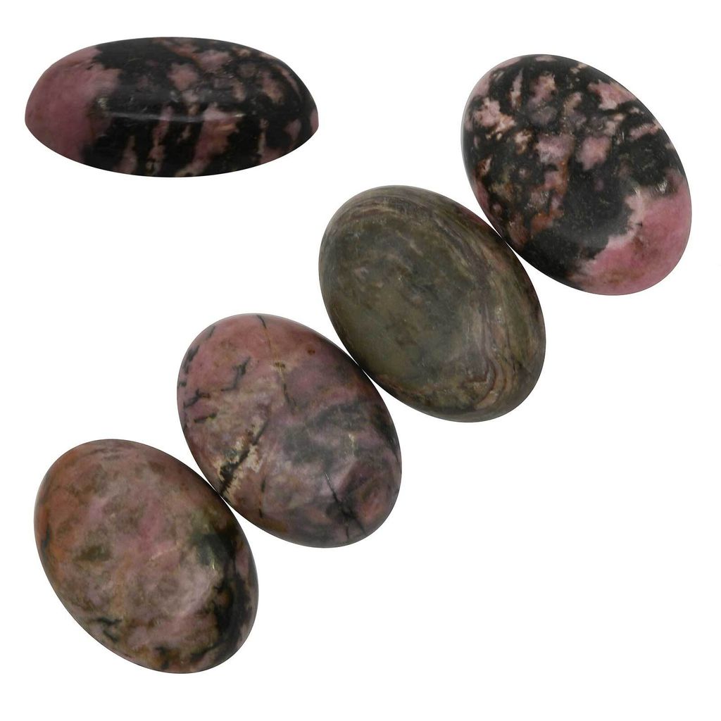 4 Cabochons Halbedelstein oval ca. 25x18mm, Schmuckstein Klebestein , Material:Rhodonit, Farbe:altrosa