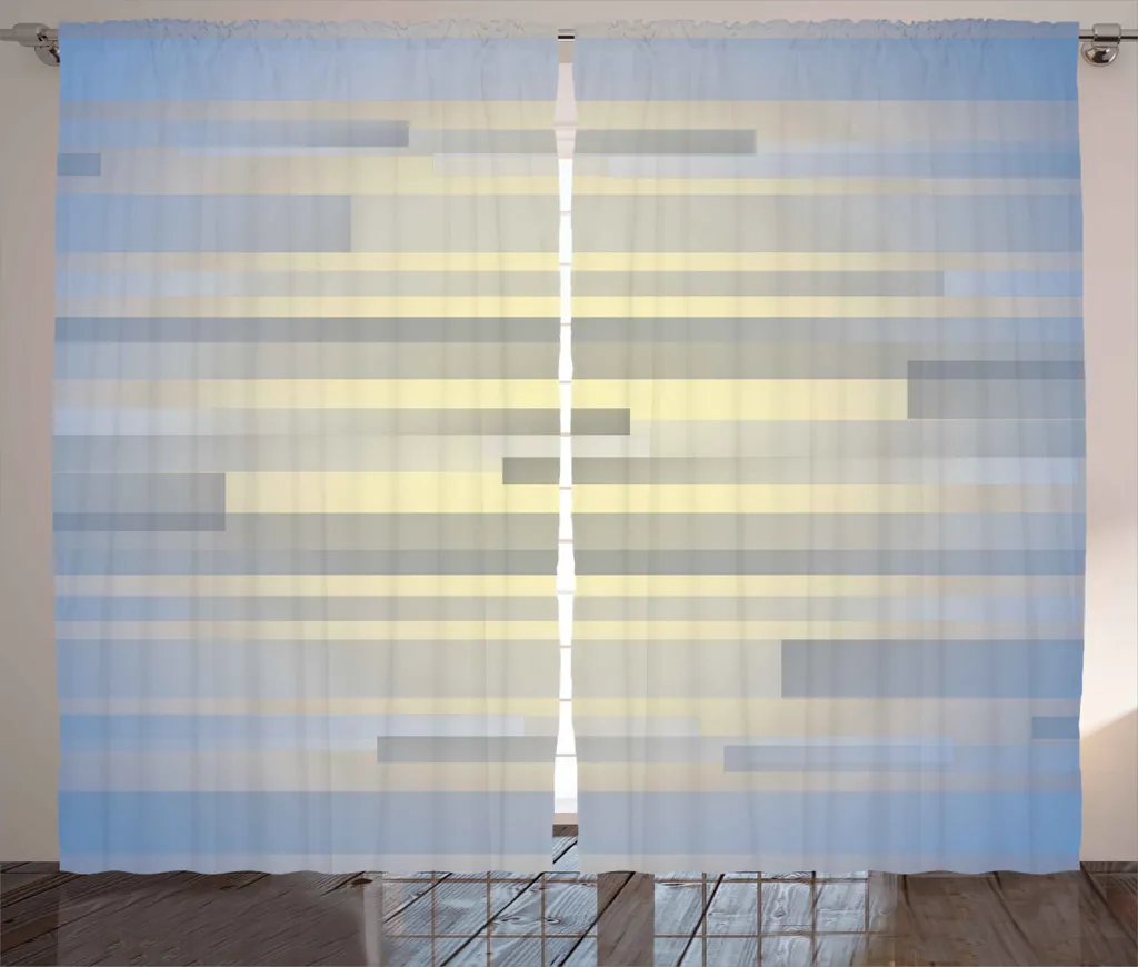 Rideaux universels salon à rayures bleu clair avec boucles 280x225 cm