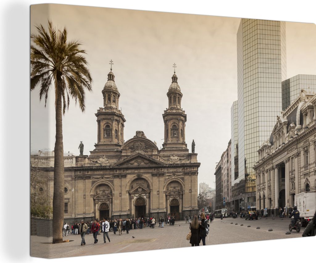 OneMillionCanvasses - Leinwandbilder - 150x100 cm, Platz in Santiago, Chile, Wandbilder Kunstdruck Wanddekoration