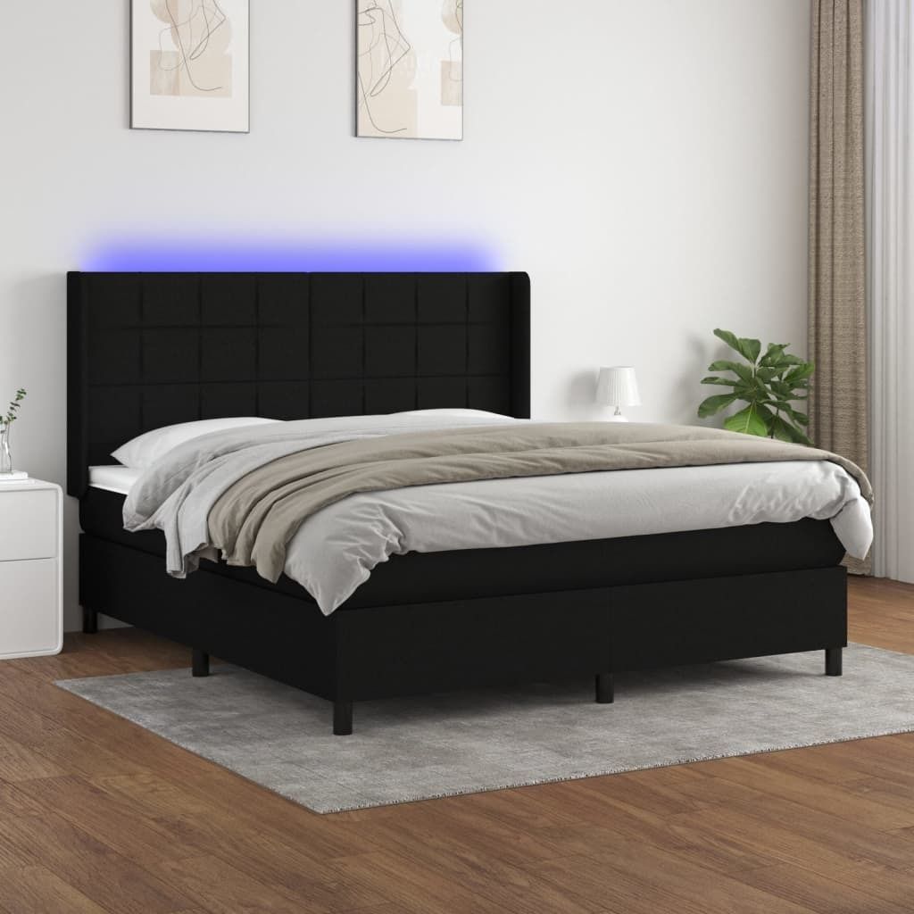 The Living Store Boxspringbett mit Matratze & LED Schwarz 180x200 cm Stoff