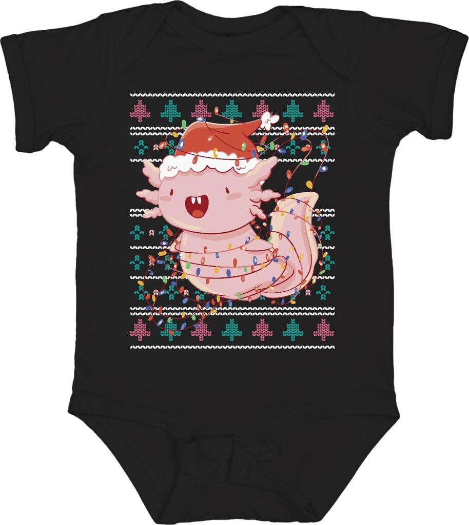 Axolotl Weihnachtsoutfit - Ugly Christmas Sweater Weihnachten Weihnachtsgeschenk Unisex Baby Body, Schwarz, 0/3