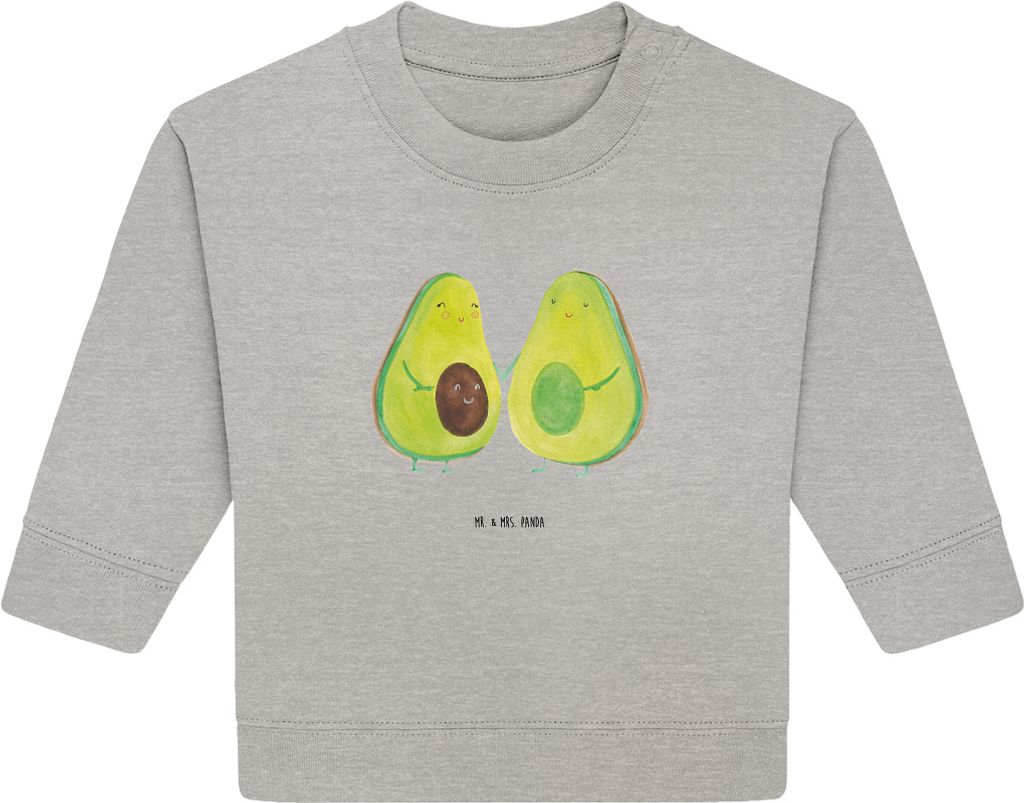 Mr. & Mrs. Panda Organic Baby Pullover Avocado Pärchen 6. - 12. Monat - Heather Grey - Geschenk, Familie, Liebe, Bullover