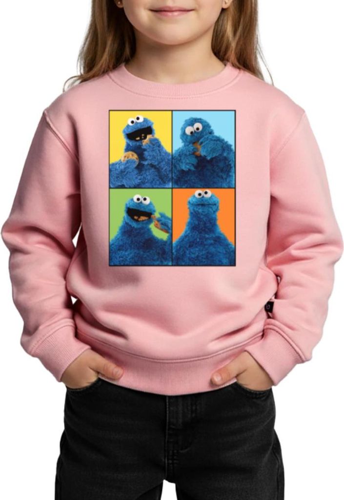 Spreadshirt Sesamstraße Krümelmonster Posen Kinder/Teenager Premium Pullover, 110/116 (4 Jahre), Rosa