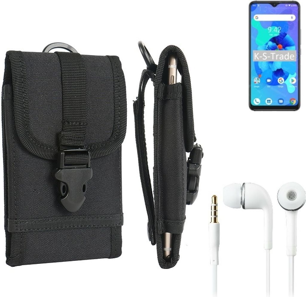 K-S-Trade Holster Schutz Hülle kompatibel mit UMIDIGI A7 Gürteltasche Handy Hülle Tasche outdoor Seitentasche schwarz 1x + Kopfhörer