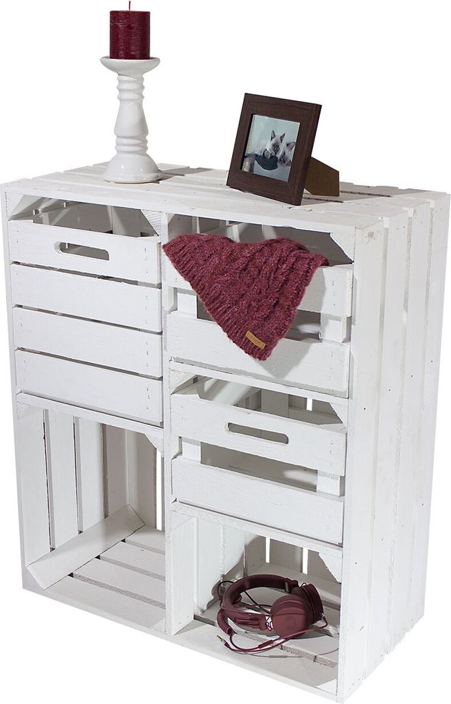 1x GROßE WEIßE HOLZKISTE / NEU / 77x68x35 cm / schöne Obstkiste mit 2 Fächern und 3 Schubladen