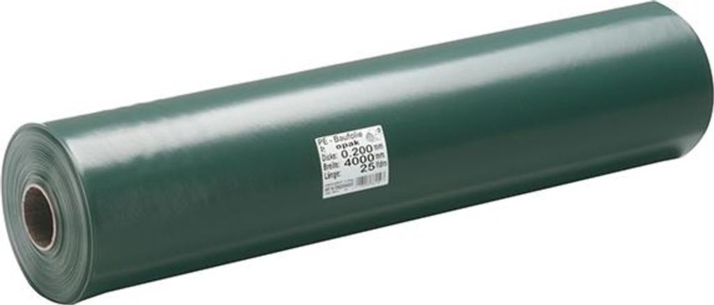 A roll of dark green plastic sheeting on a white background.