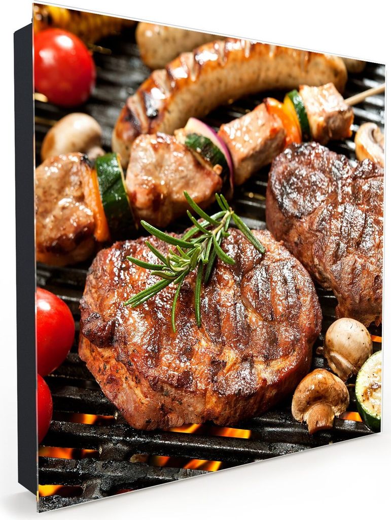 Nachbildung-Schlüsselkasten, Magnetpinnwand und Memoboard mit Glasfront Motiv Flieisch mit Gemüse