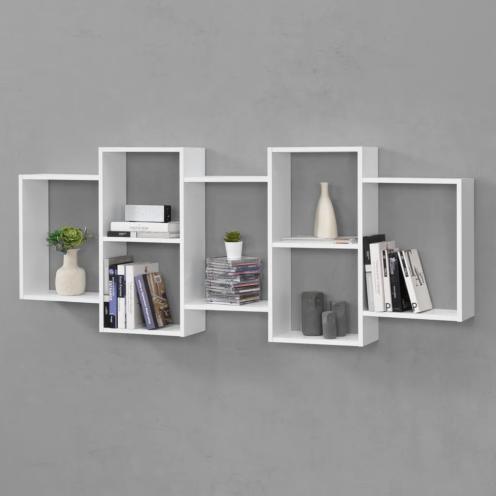Grande étagère murale design 7 compartiments bibliothèque 161 cm blanc