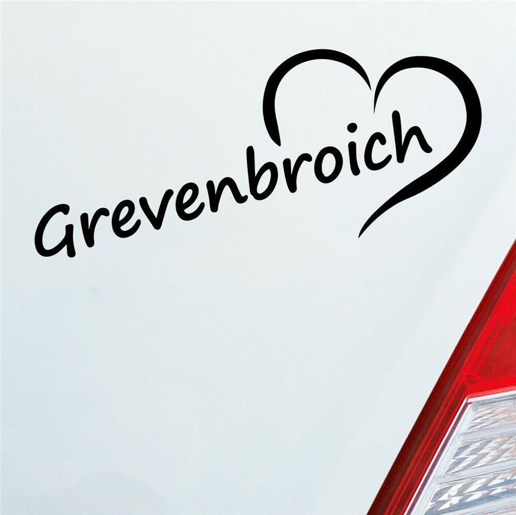 Auto Aufkleber Grevenbroich Herz Stadt City Liebe Love 19,5x8 cm Schwarz Matt Sticker Heckscheibenaufkleber
