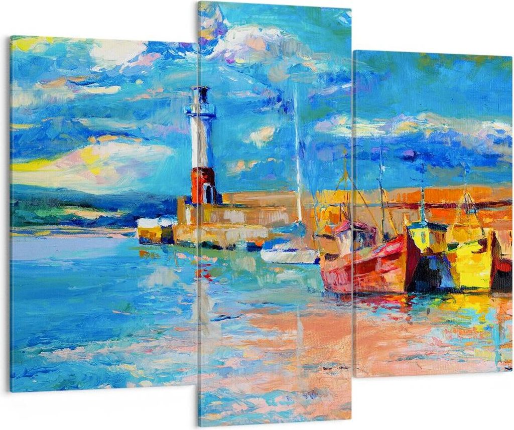 Bild auf Leinwand - Leinwandbild - Leuchtturm Meer - 130x100cm - Wand Bild - Wanddeko - Wandbilder - Leinwanddruck - Bilder - Kunstdruck - Wanddeko...