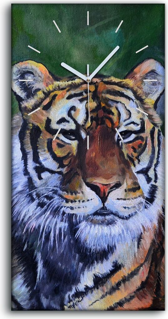 Wanduhr Bürouhr Leinwand Bild Geräuschlos 30x60 Tiger im Wasser Wilde Natur - weiße Hände